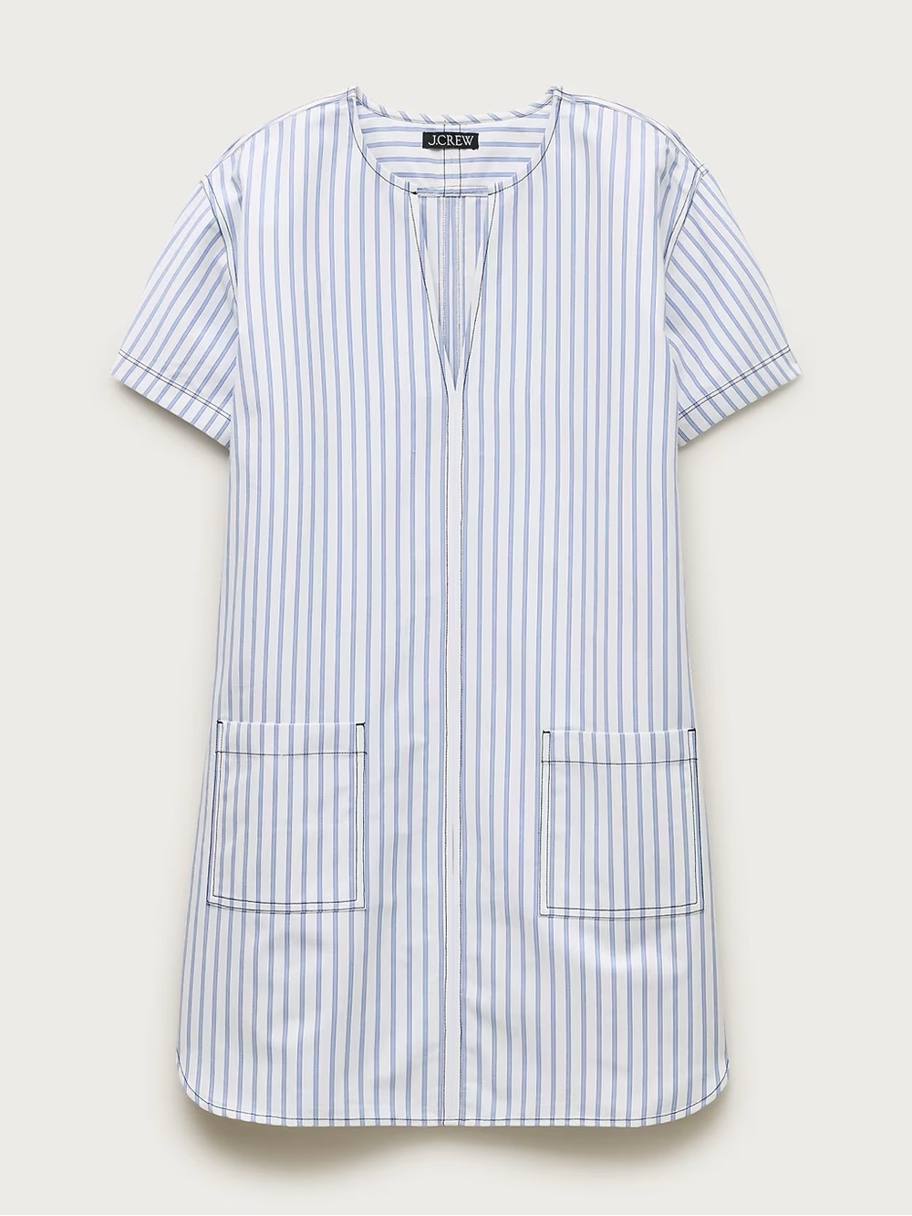 J.Crew Patch Pocket Pullover Dress in Striped Structured Cotton Poplin